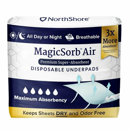 NORTHSHORE MagicSorb Air Disposable Underpads, White, Large, 23x36, 70PK NOW 23x36, Case 60 5/12s 1740